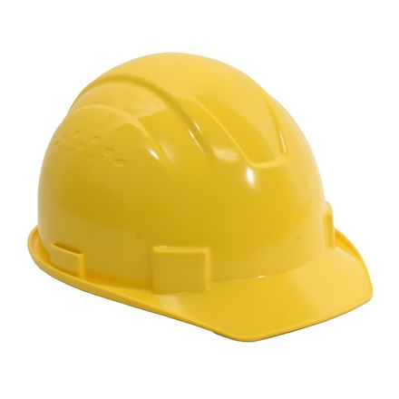 Interstate Safety 40401 Snap Lock 6 Point Ratchet Suspension Front Brim Hard Hat / Safety Helmet with Cap-Mount Ear Muff Slots - 6-1/2 Inch to 8 Inch Headband Size - Yellow Color