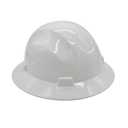 Interstate Safety 40402 Snap Lock 4 Point Ratchet Suspension Full Brim Hard Hat / Safety Helmet - 6-1/2 Inch to 8 Inch Heads - White Color