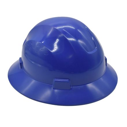 Interstate Safety 40409 Snap Lock 4 Point Ratchet Suspension Full Brim Hard Hat / Safety Helmet - 6-1/2 Inch to 8 Inch Heads - Blue Color